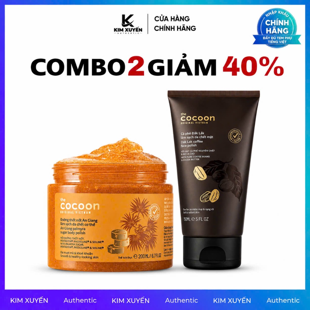 [ COMBO 2 ] TTBC body Đường Thốt Nốt Cocoon 200ml -  TTBC mặt Cocoon 150ml