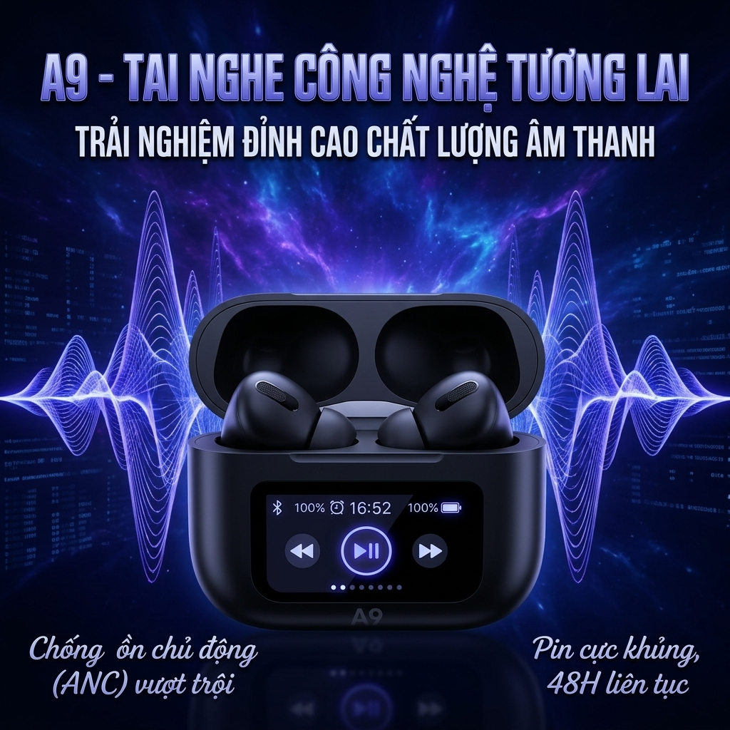Tai Nghe Bluetooth A9 Earbuds Chống Ồn ANC Ambient Sound Kết Nối Ổn Định Cho iPhone Android