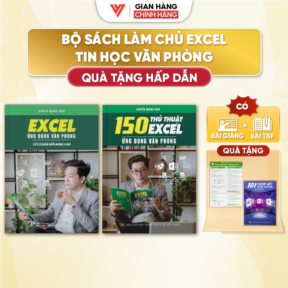 Combo 2 Sách Tin Học Excel Từ Cơ Bản Đến Nâng Cao Và 150 Thủ thuật Excel Ứng Dụng Văn Phòng