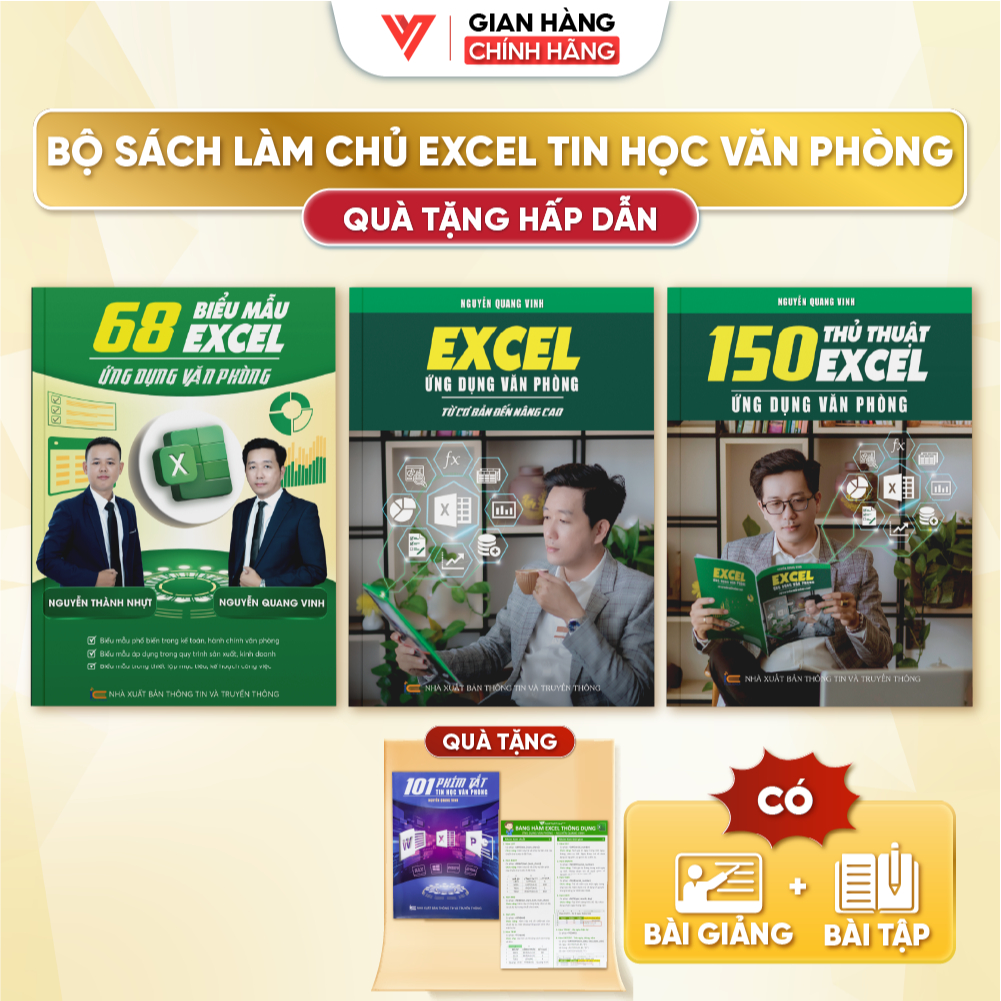 Combo 3 Sách 68 Biểu Mẫu Excel, Excel Cơ Bản Nâng Cao và 150 Thủ Thuật Excel Ứng Dụng Văn Phòng