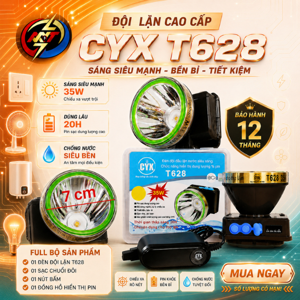 Đèn Đội Lặn CYX T628 35W Siêu Sáng, Chống Nước, Pin Dùng Lâu 20H, Có Hiển Thị Dung Lượng Pin