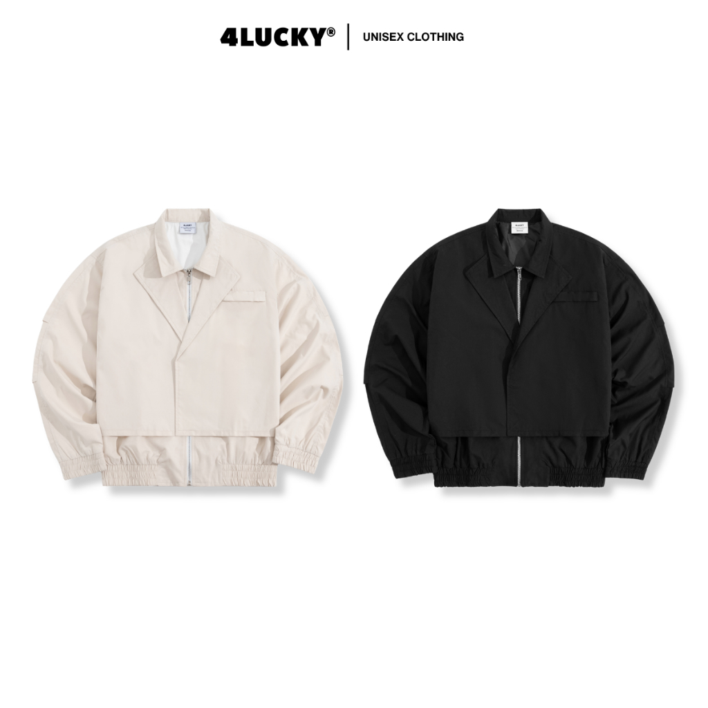 Áo Khoác Bomber Cổ Vest Unisex 4Lucky 6170, Chất Vải Kaki Lụa Phối Khóa Kéo Cá Tính Basic