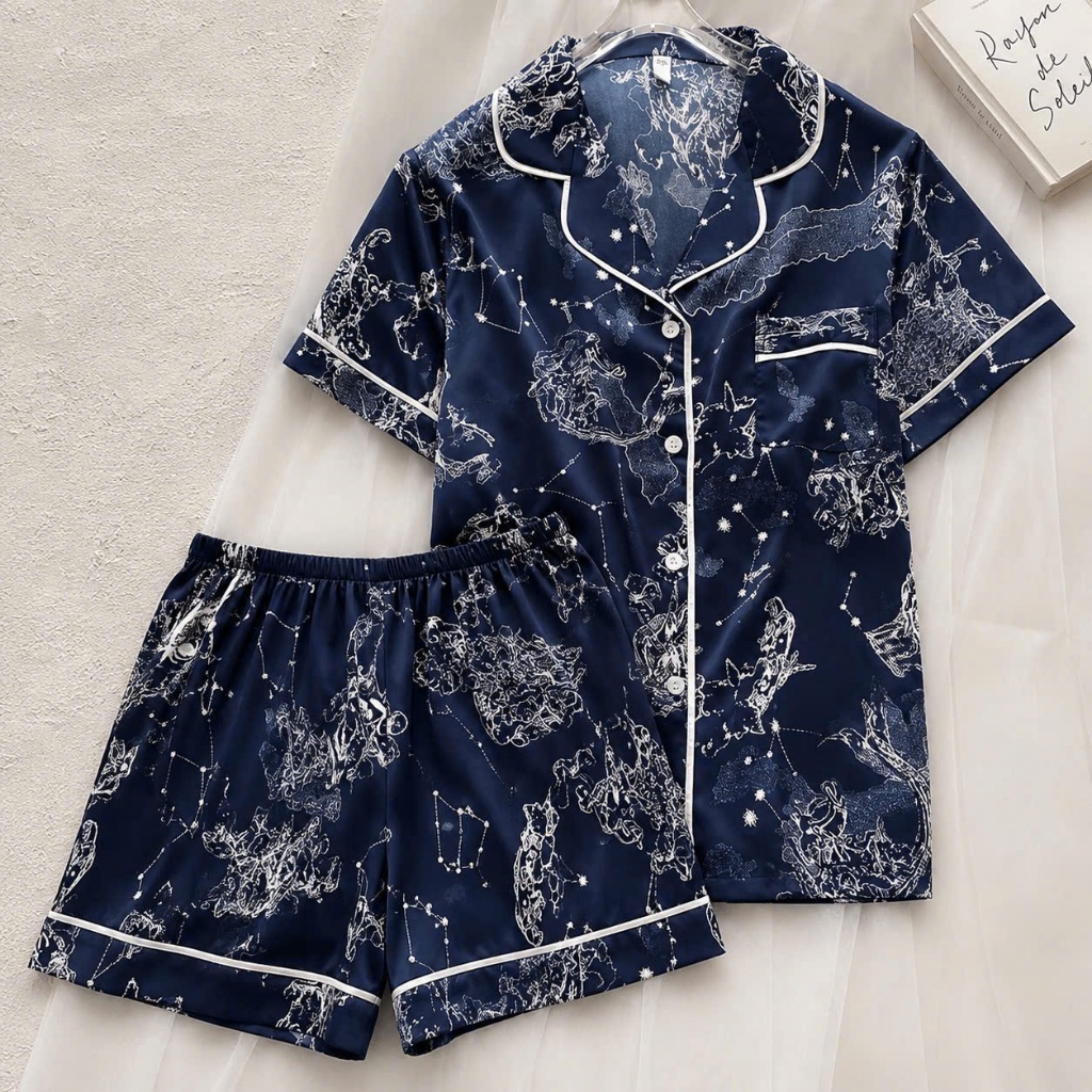 ⁠[LUNA-D12] Bộ đồ đùi Pijama lụa cao cấp | Premium Silk Short Pajama Set⁠
