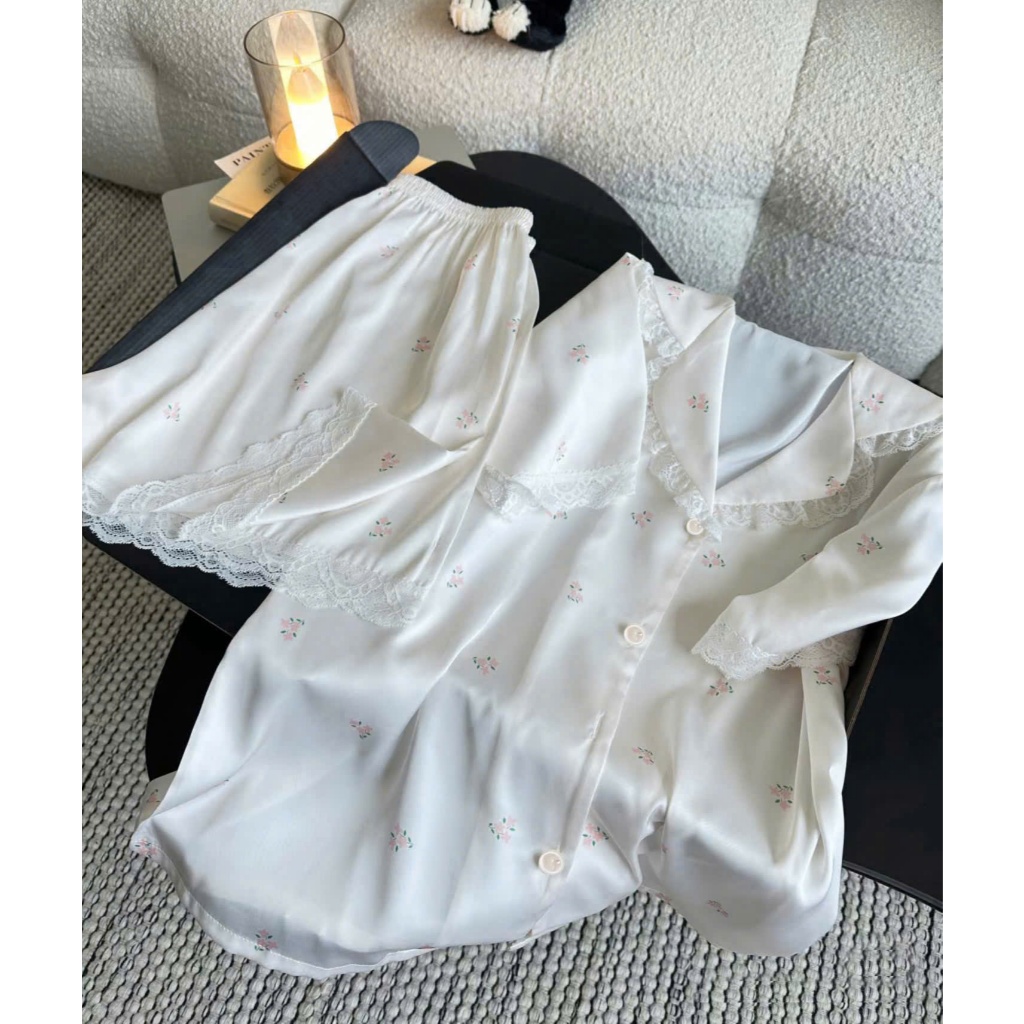 ⁠[LUNA-D17] Bộ đồ đùi Pijama lụa cao cấp | Premium Silk Short Pajama Set⁠