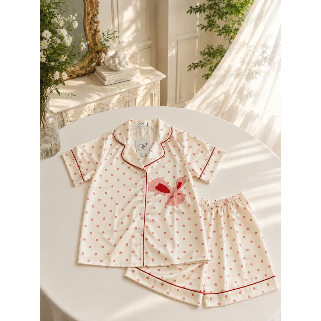 ⁠[LUNA-D19] Bộ đồ đùi Pijama lụa cao cấp | Premium Silk Short Pajama Set⁠