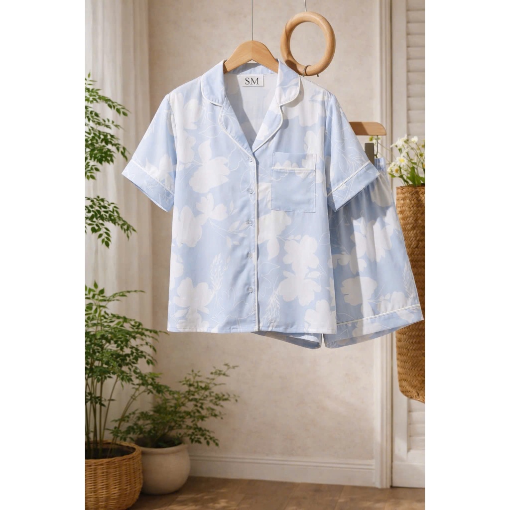⁠[LUNA-D20] Bộ đồ đùi Pijama lụa cao cấp | Premium Silk Short Pajama Set⁠