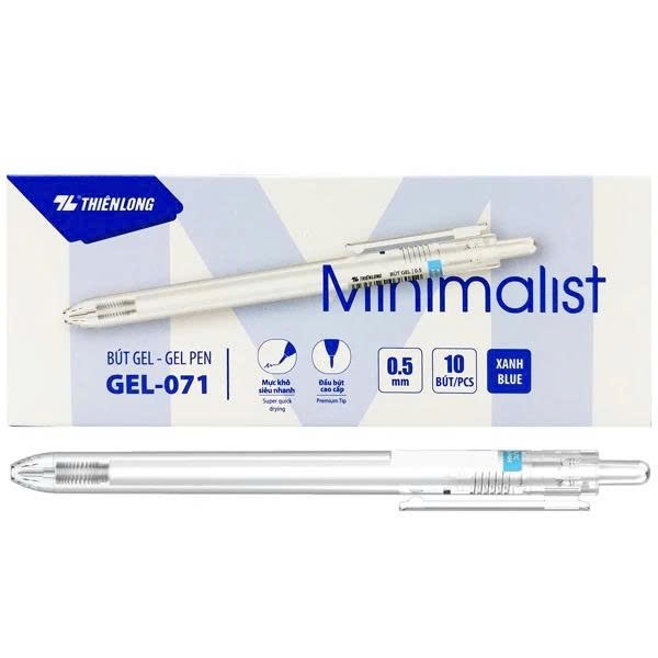 Bút Gel Minimalist Thiên Long 071/072 mực xanh- hộp 10 cây