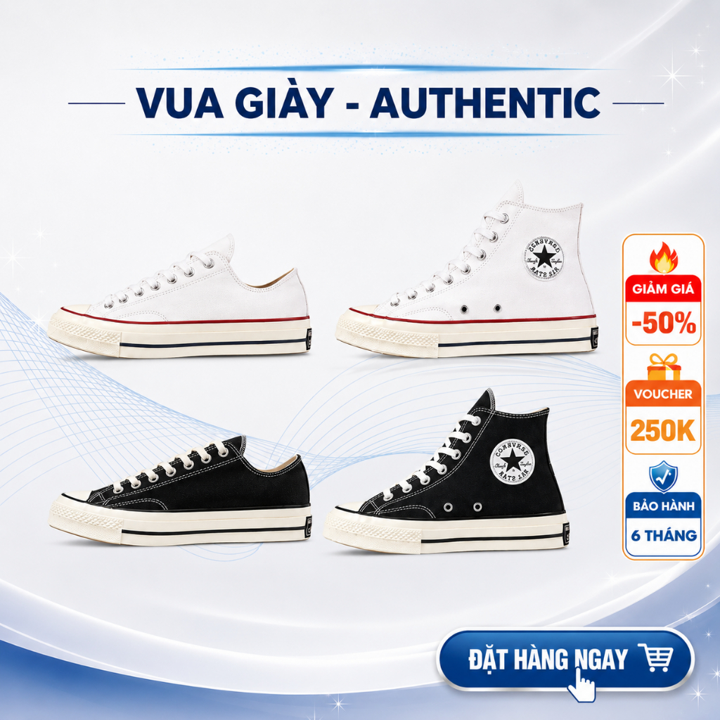 Giày Convers Chuck taylor 1970s đen trắng, giày Convers 1970s Bản Chuẩn Nam Nữ