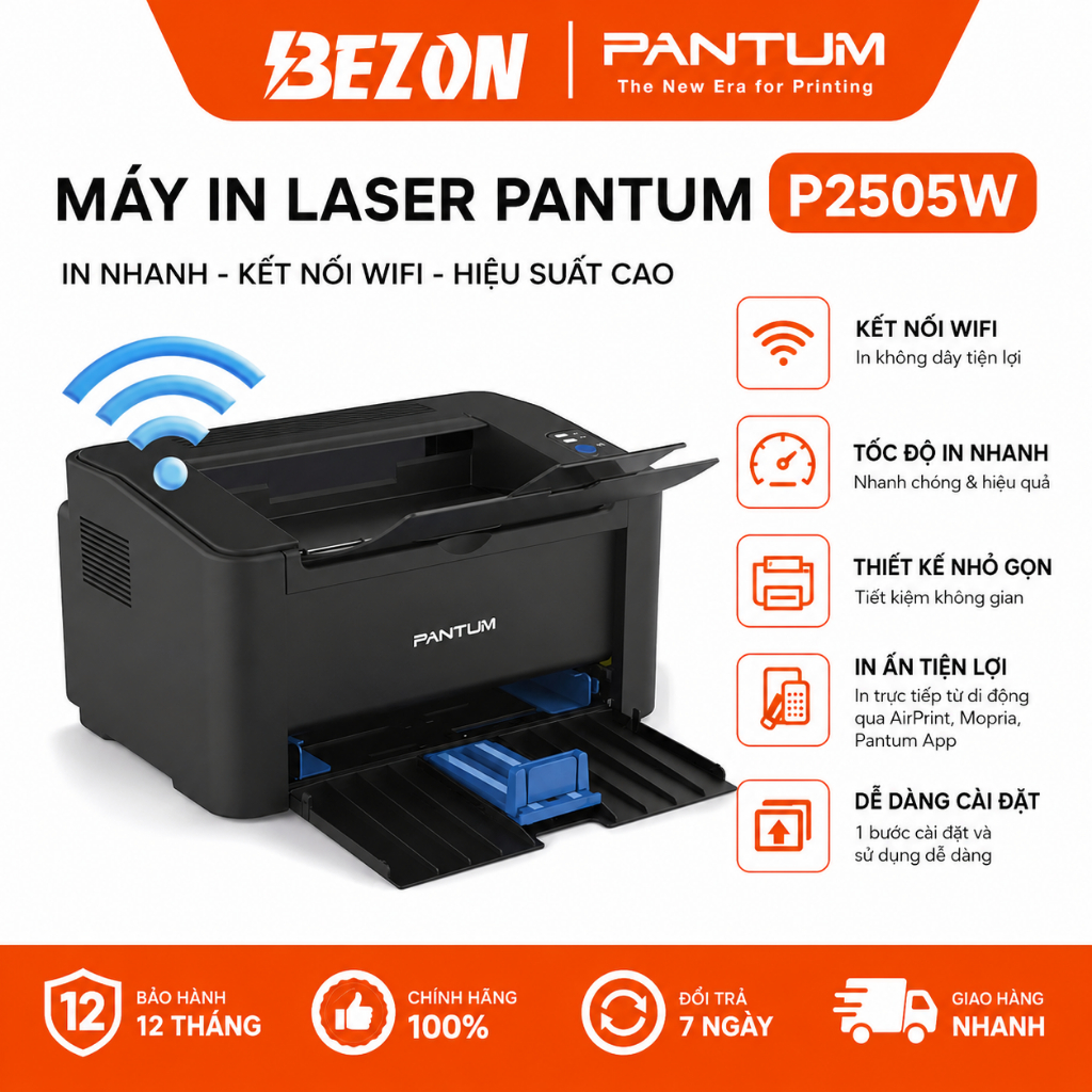 Máy in Laser đơn chức năng PANTUM P2505W in qua USB hoặc Wifi I PANTUM P2505 in qua USB