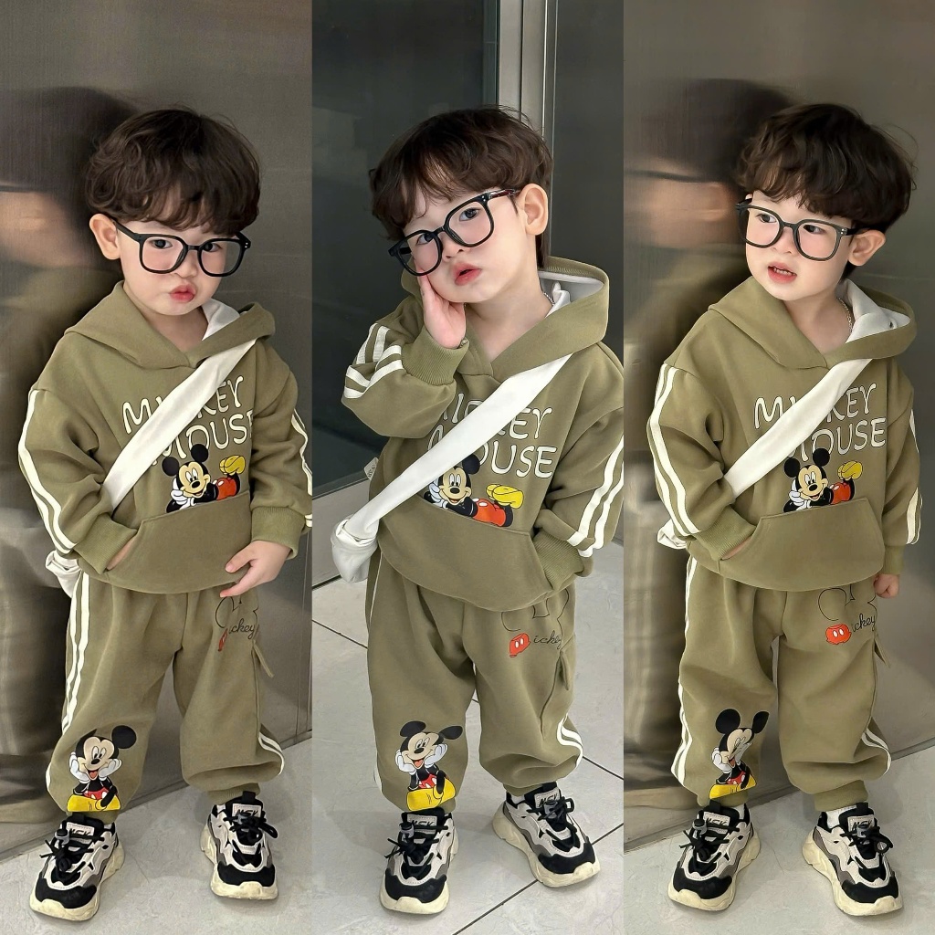 XẢ C135 - BỘ NỈ MICKEY MOUSE XANH RÊU