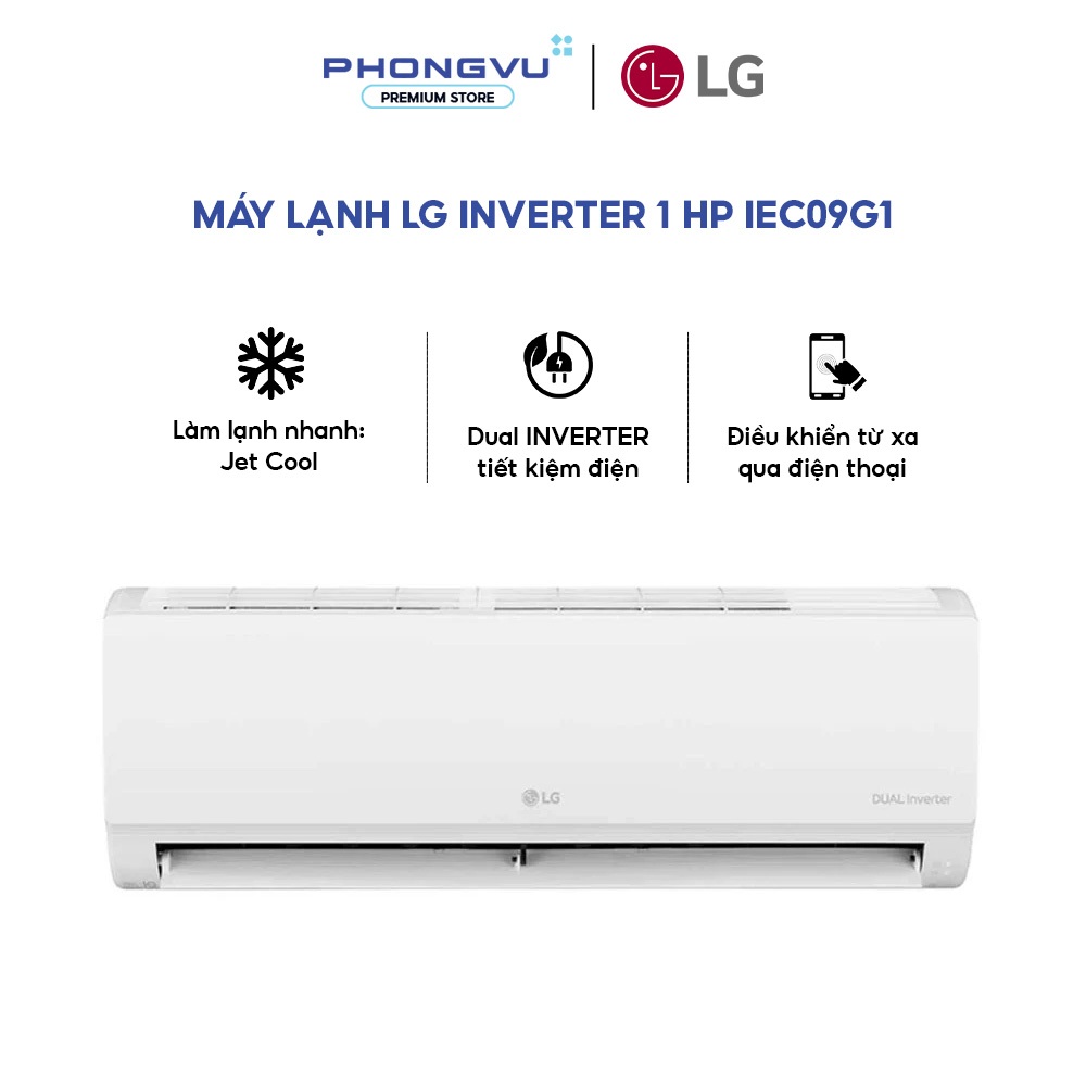 IEC09G1 - Máy Lạnh LG Dual Inverter 1 HP IEC09G1 - Jet Cool Làm Lạnh Nhanh, ThinQ WiFi, Tiết Kiệm Đi