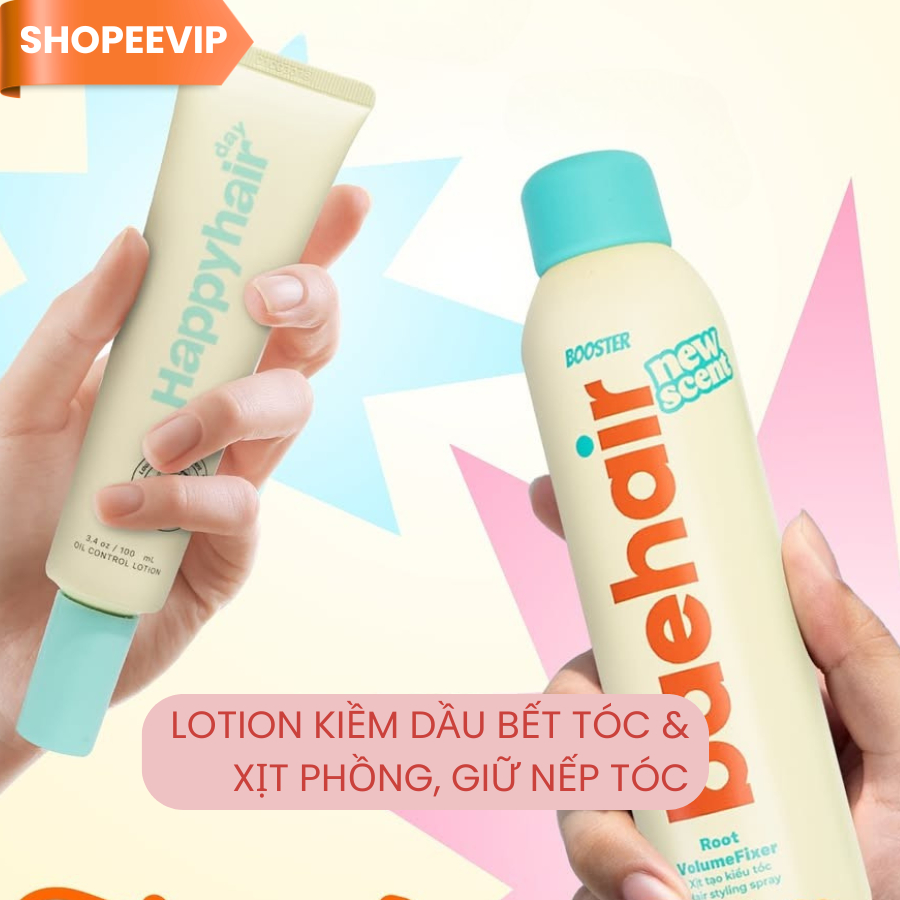 [ShopeeVip] Combo gồm Lotion kiềm dầu bết tóc HAPPYHAIR Day 100ml & Xịt phồng, tạo kiểu tóc BAEHAIR 