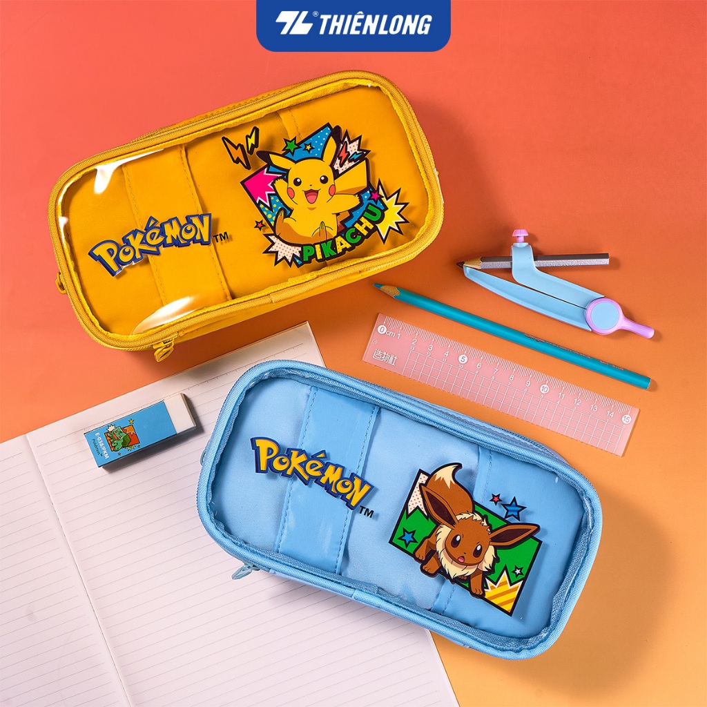 Túi - Bóp đựng bút viết Thiên Long Pokémon Premium PCA-024/PKM – Hộp Bút Dây Kéo Hình Pikachu & Eeve