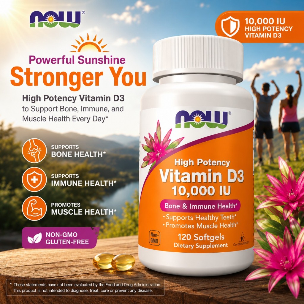 【Nhập khẩu chính hãng từ Mỹ】Viên uống Vitamin D3 Now 2000IU/10000IU giúp xương chắc khỏe, tăng đề kh