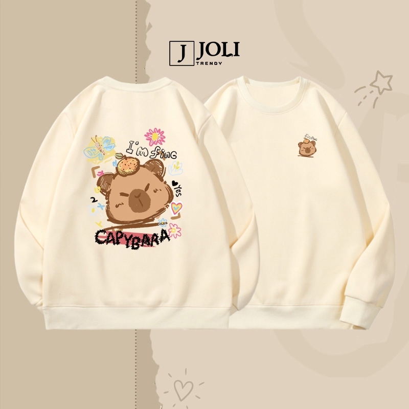 Áo Sweater Cổ Tròn Chất Nỉ 2 Da BST 08 Time By JOLI Dáng Unisex Năng Động Cho Nam Nữ