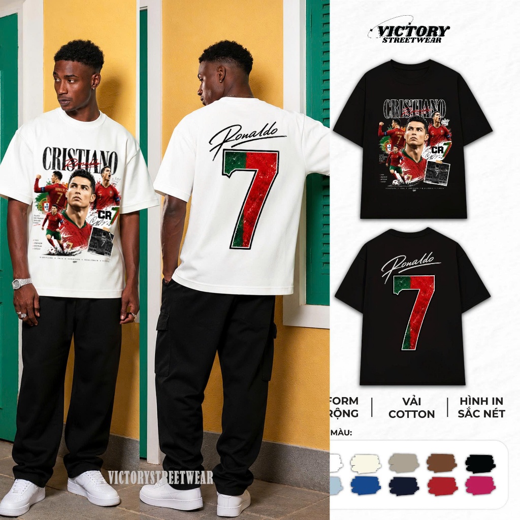 Áo Thun Form Rộng CR7 Football Sport Oversize Cotton 100%