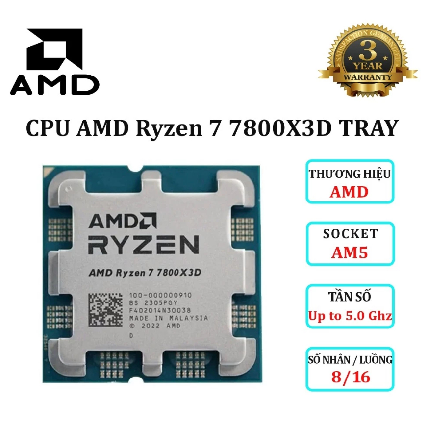 CPU AMD Ryzen 7 7800X3D / 9800X3D Tray- lướt 9/6/2026- BH 3 năm- FULL VAT