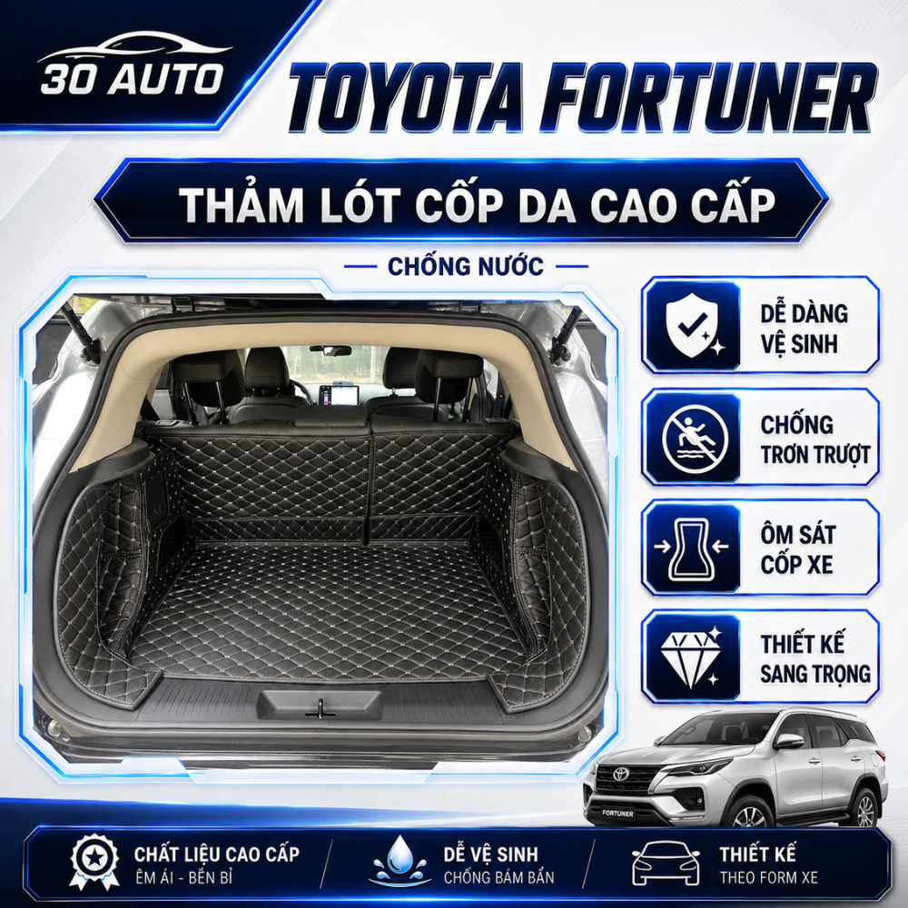 THẢM LÓT CỐP XE TOYOTA FORTUNER 2018, THẢM LÓT CỐP ô tô cao cấp, Không mùi, Chống trầy xước