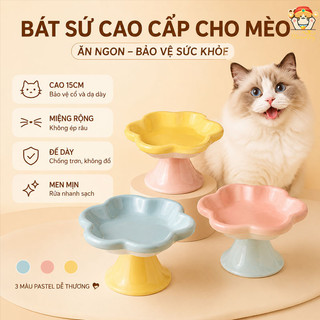Đĩa Sứ Cho Mèo Hình Bông Hoa, chén ăn đế cao sang trọng chống lật MXP0104