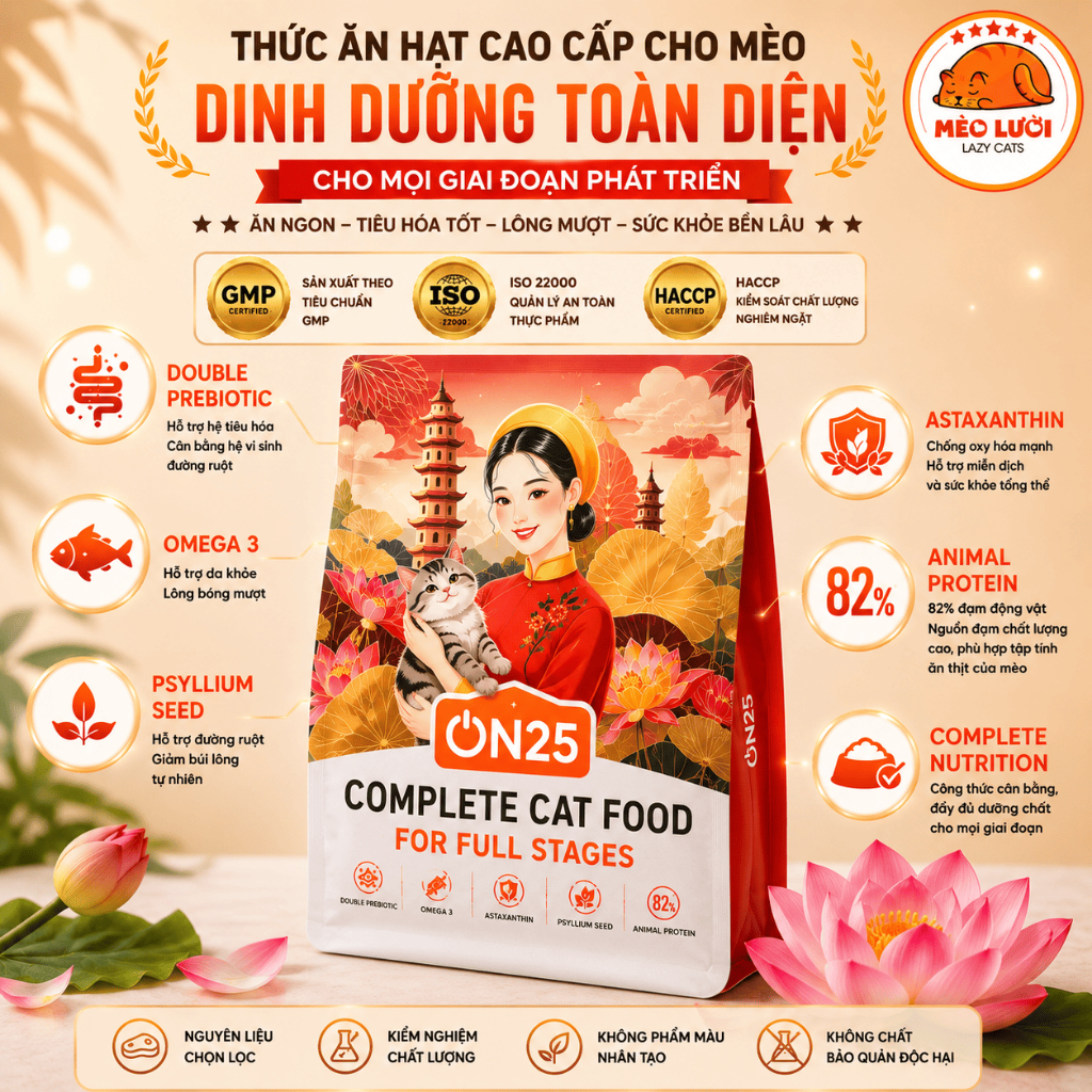 Cat's on ON25 hạt dành cho mèo - hỗ trợ tiêu hoá, giảm hôi phân, dưỡng da lông bóng và khoẻ mạnh