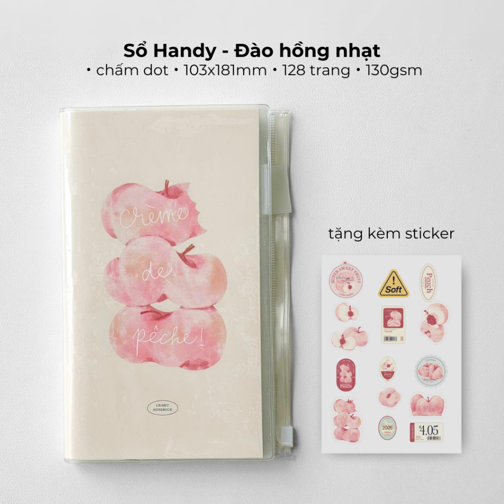 [TẶNG STICKER] Sổ tay A6 bìa mềm sổ đào Crabit ghi chép dot Peach Pocket - Handy Dot Đào Pastel