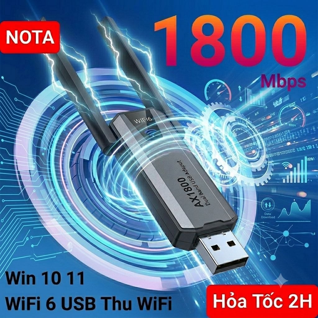 [Hỏa Tốc] USB WiFi 1800 Anten Đôi WiFi6 5G gấp gọn nâng cấp wifi lên 5G cho PC laptop giúp kết nối w