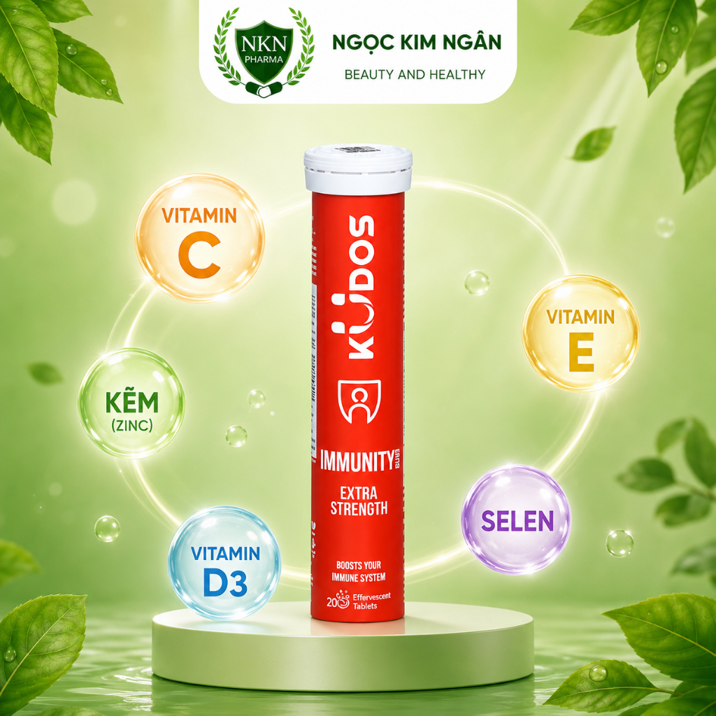 Viên sủi KUDOS Immunity - Extra strength (đỏ) – bổ sung vitamin - Tuýp 20 viên
