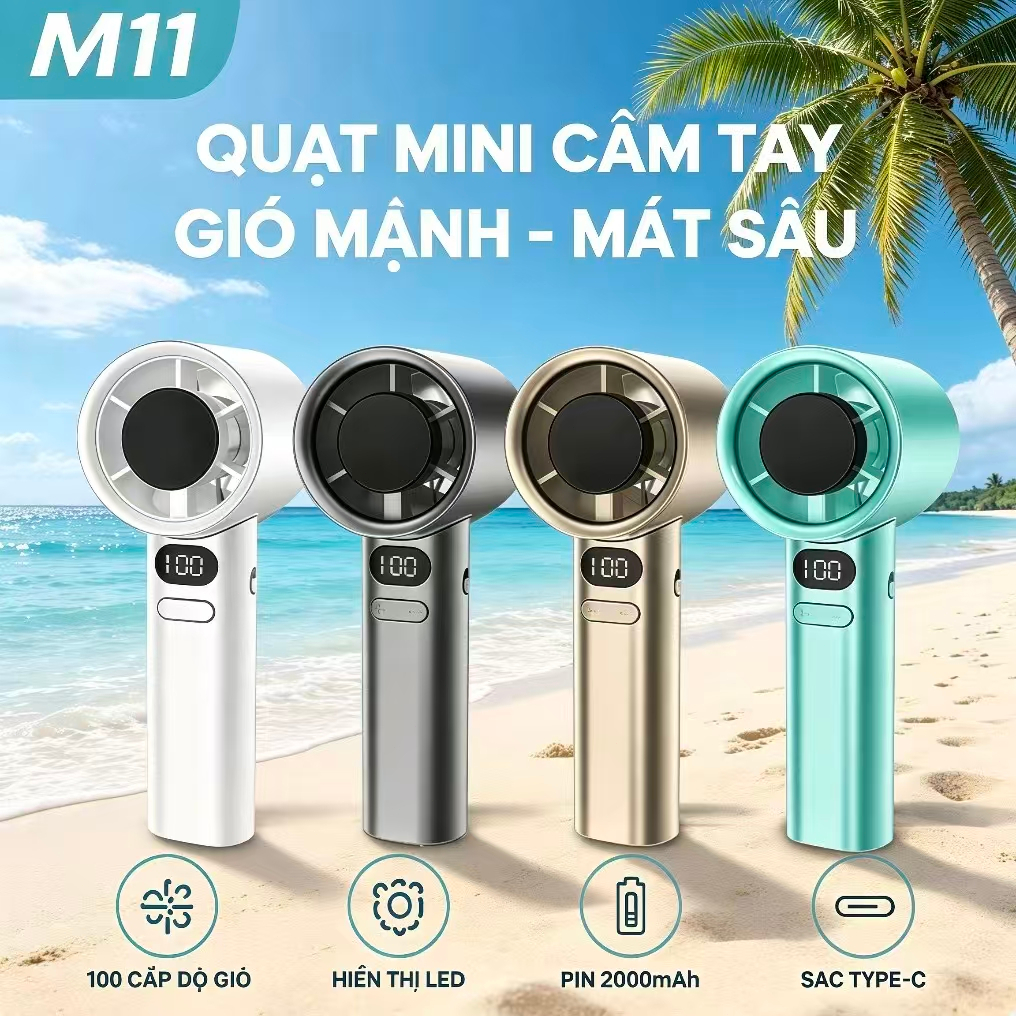 Quạt cầm tay mini, 120 cấp độ điều chỉnh tốc độ gió, trang bị màn hình LCD, sạc USB tốc độ cao