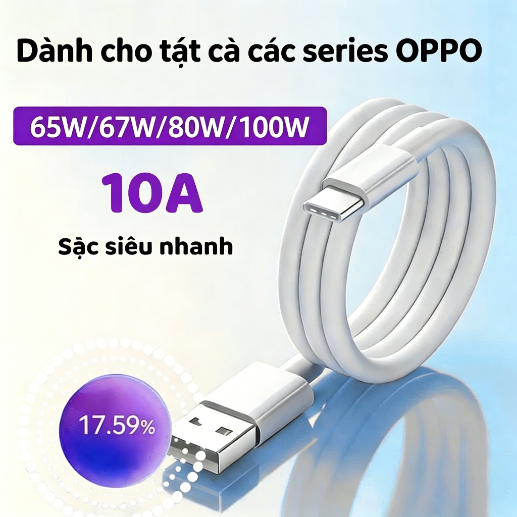 Cáp VOOC Flash Charge 65W 80W 100W cho OPPO Reno13 12 11 10 9 8 Find X8 X7 X6 Pro A60 A58 Reno12 X7 
