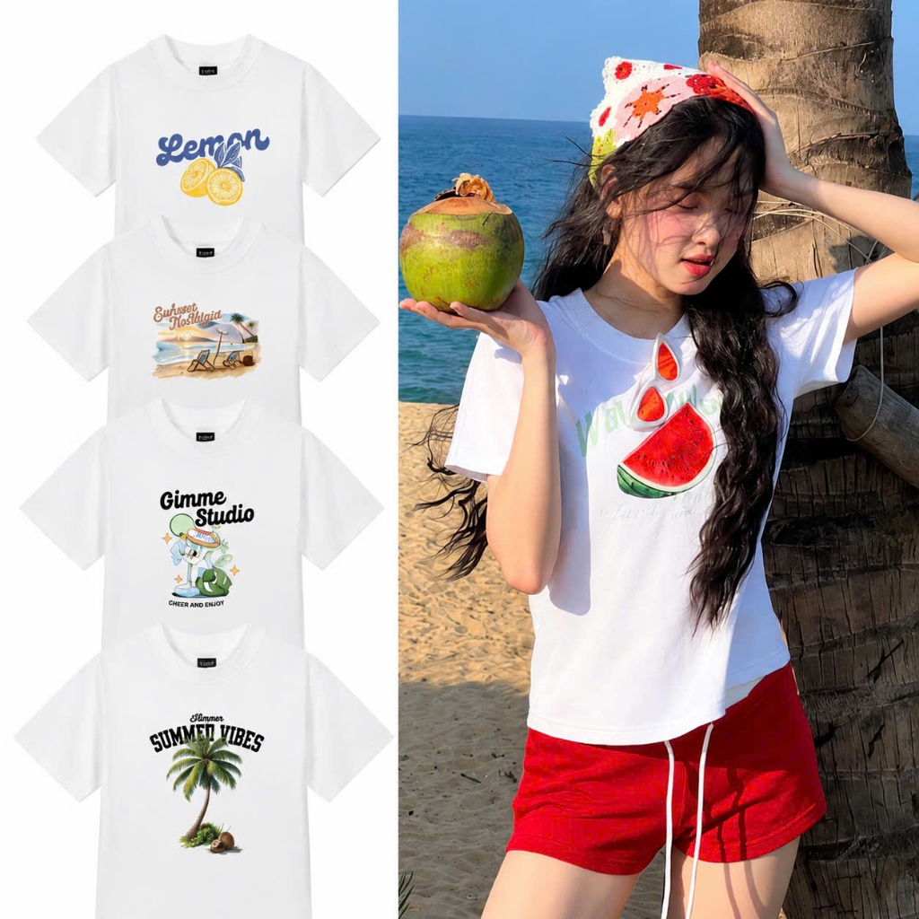 Áo Baby Tee Gimme Form Nữ Premium Cotton 250gsm In Hình Đi Biển Du Lịch Hot Trend 2026