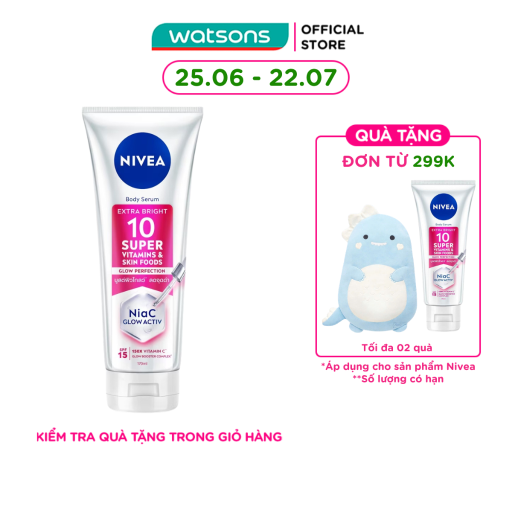 Tinh Chất Dưỡng Thể Nivea Sáng Da Body Serum Extra Bright 10 Super Vitamin & Skin Foods Glow Perfection SPF15 170ml | BigBuy360 - bigbuy360.vn
