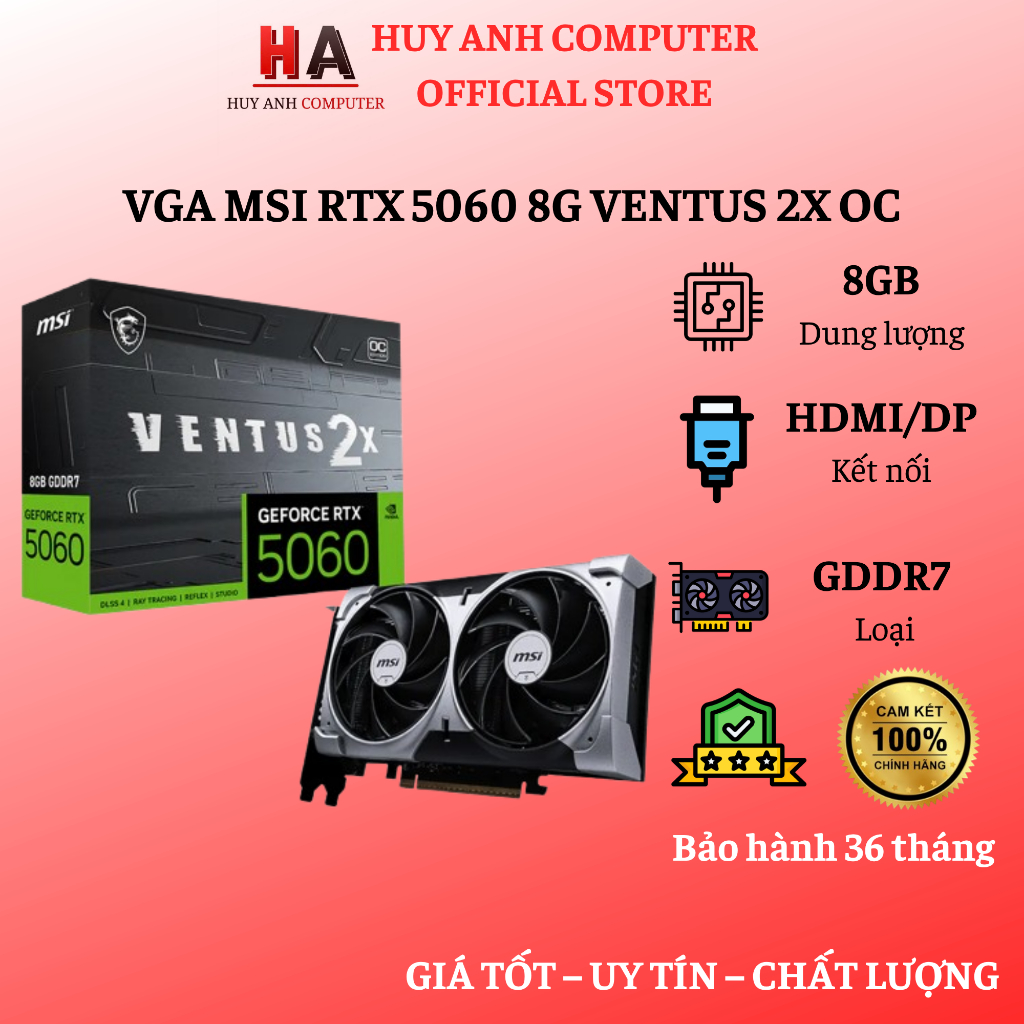 Card Màn Hình MSI GeForce RTX 5060 8G VENTUS 2X OC Chính Hãng - Bảo hành 36 tháng