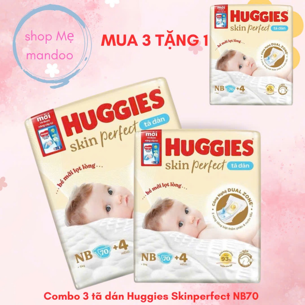[ COMBO 3 TẶNG 1] Combo 3 bịch Huggies NB70+4
