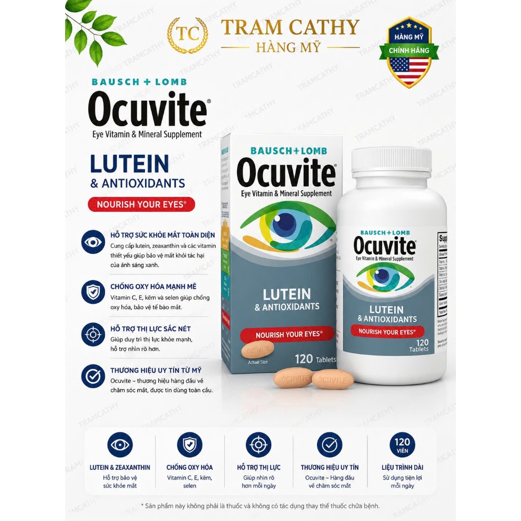 Hàng Mỹ - Ocuvite Lutein & Antioxidants 120 Viên - Hỗ Trợ Bảo Vệ Và Chăm Sóc Sức Khỏe Mắt