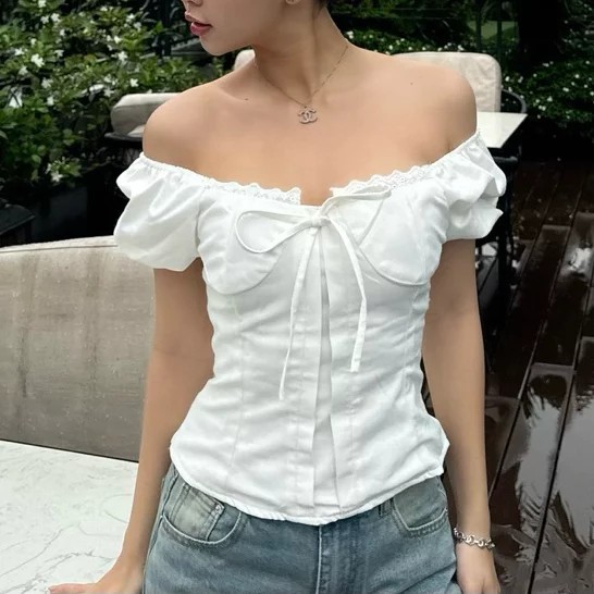 [Peinn] Áo Kiểu Linen Viền Ren Tay Bo - Rattit Top M380