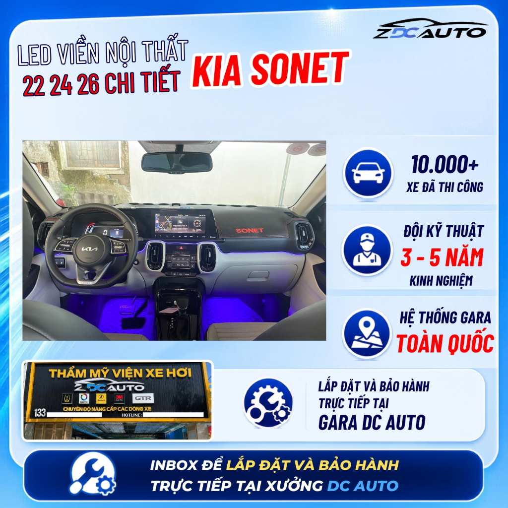 Led Viền Nội Thất 22 24 26 Chi Tiết Theo Xe KIA SONET - Led Nội Thất KIA SONET