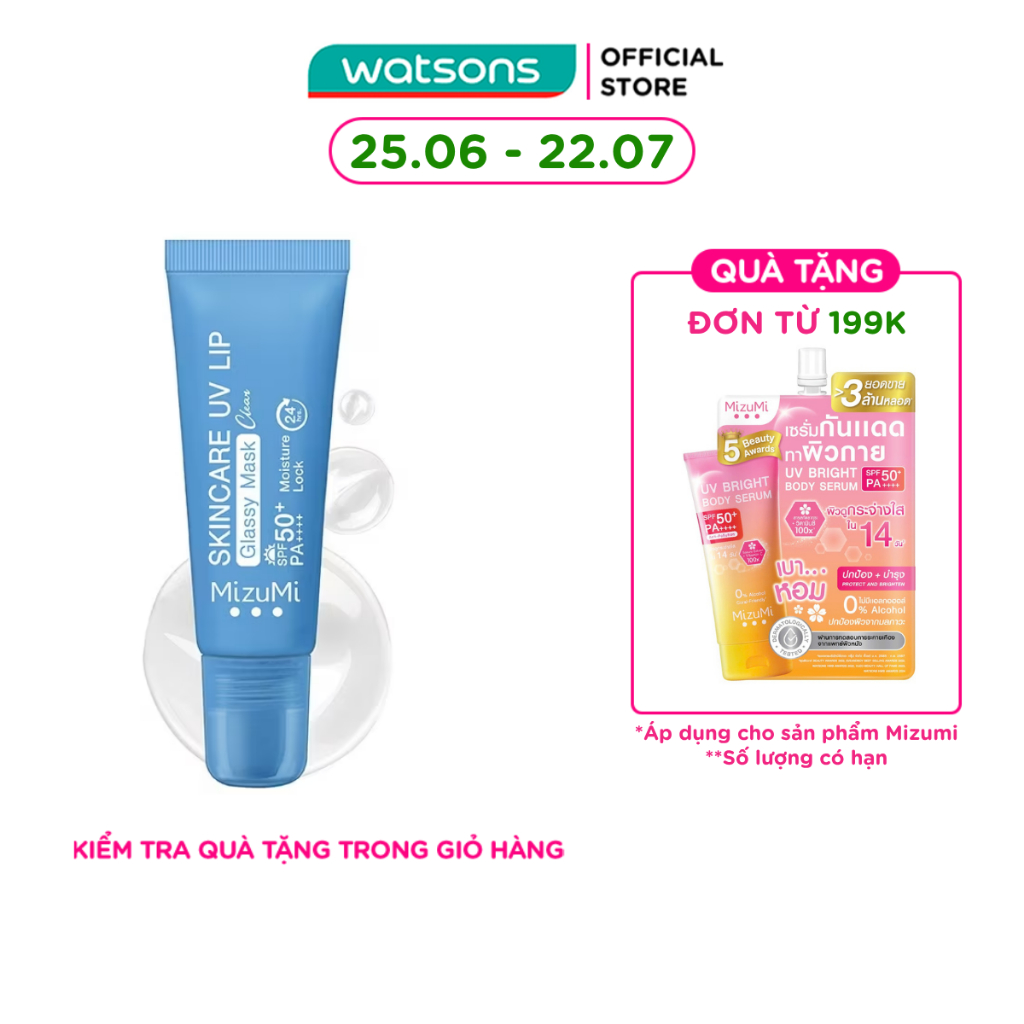 Mặt Nạ Môi Chống Nắng MizuMi Skincare UV Lip Glassy Mask Clear SPF50+ PA++++ 8ml