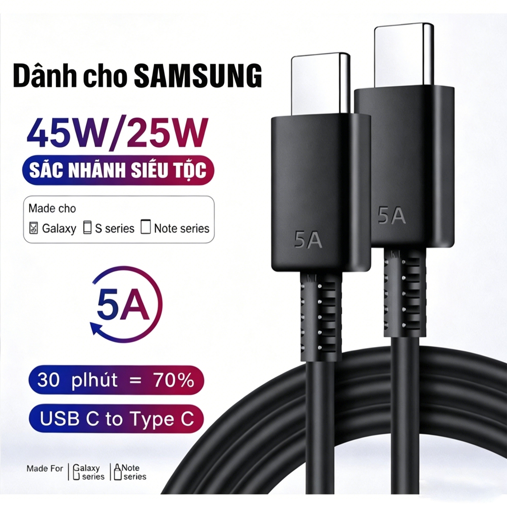 Tương thích với cáp thay thế USB-C 45W của Samsung, tương thích với các dòng máy S21 S22 Ultra, S23 