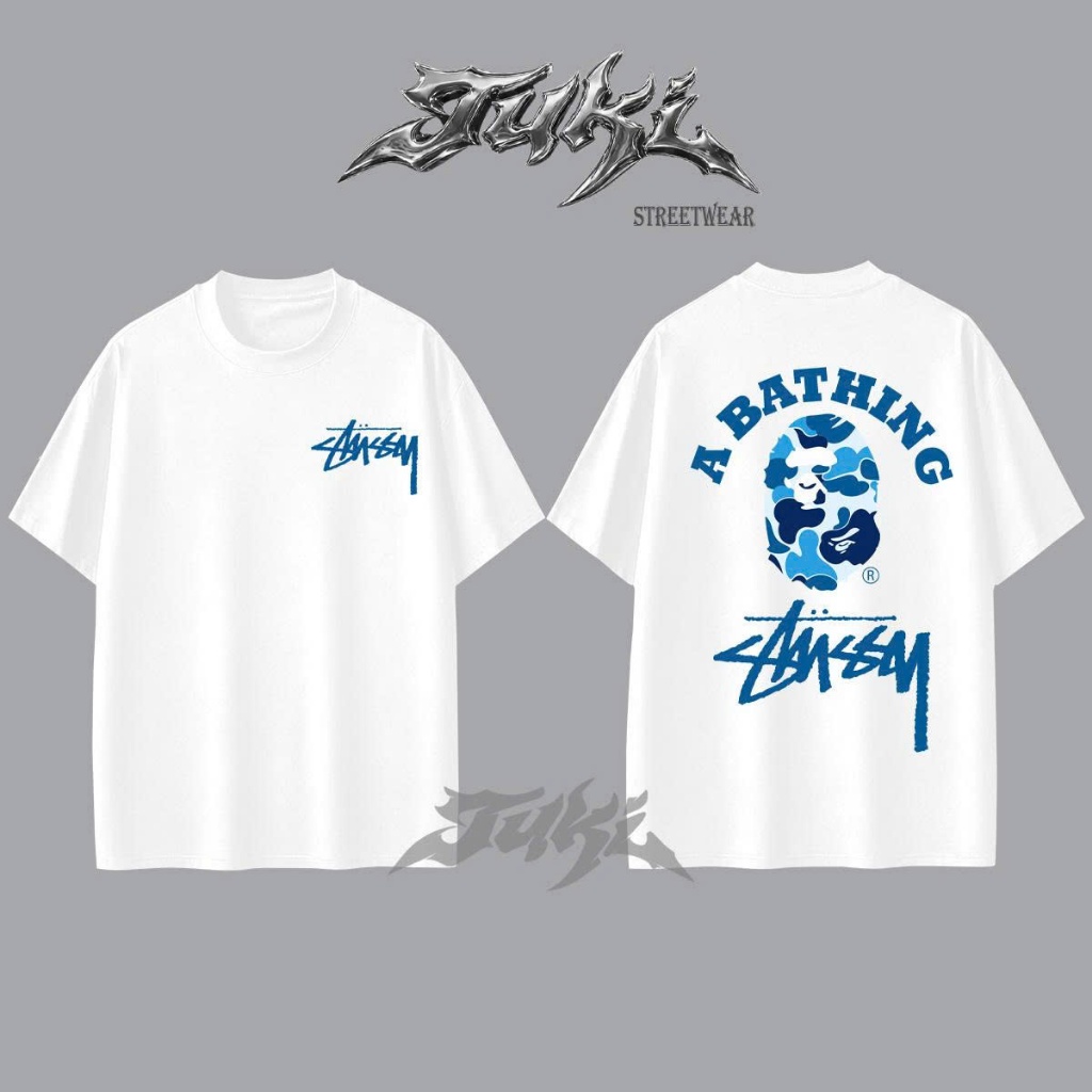 Áo Thun TUKI Unisex Stussy x Bape Cano Oversize Form Rộng