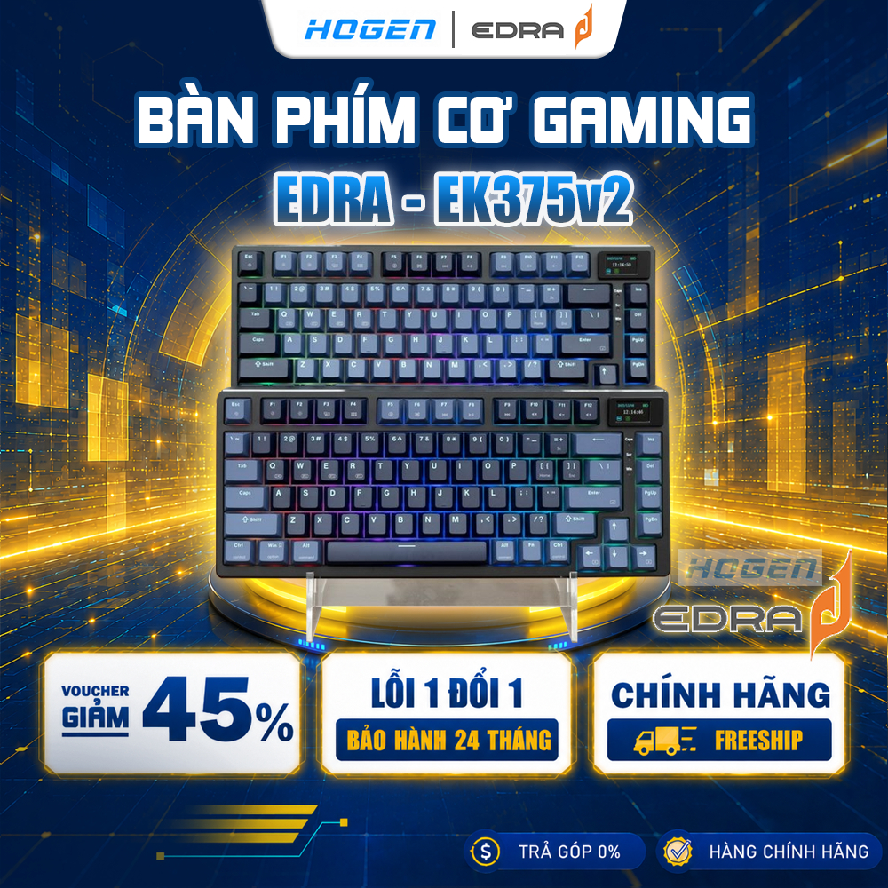Bàn phím cơ có dây EDRA EK375v2 | 2 màu | Led RGB | Nhỏ Gọn | Bảo Hành 24 tháng