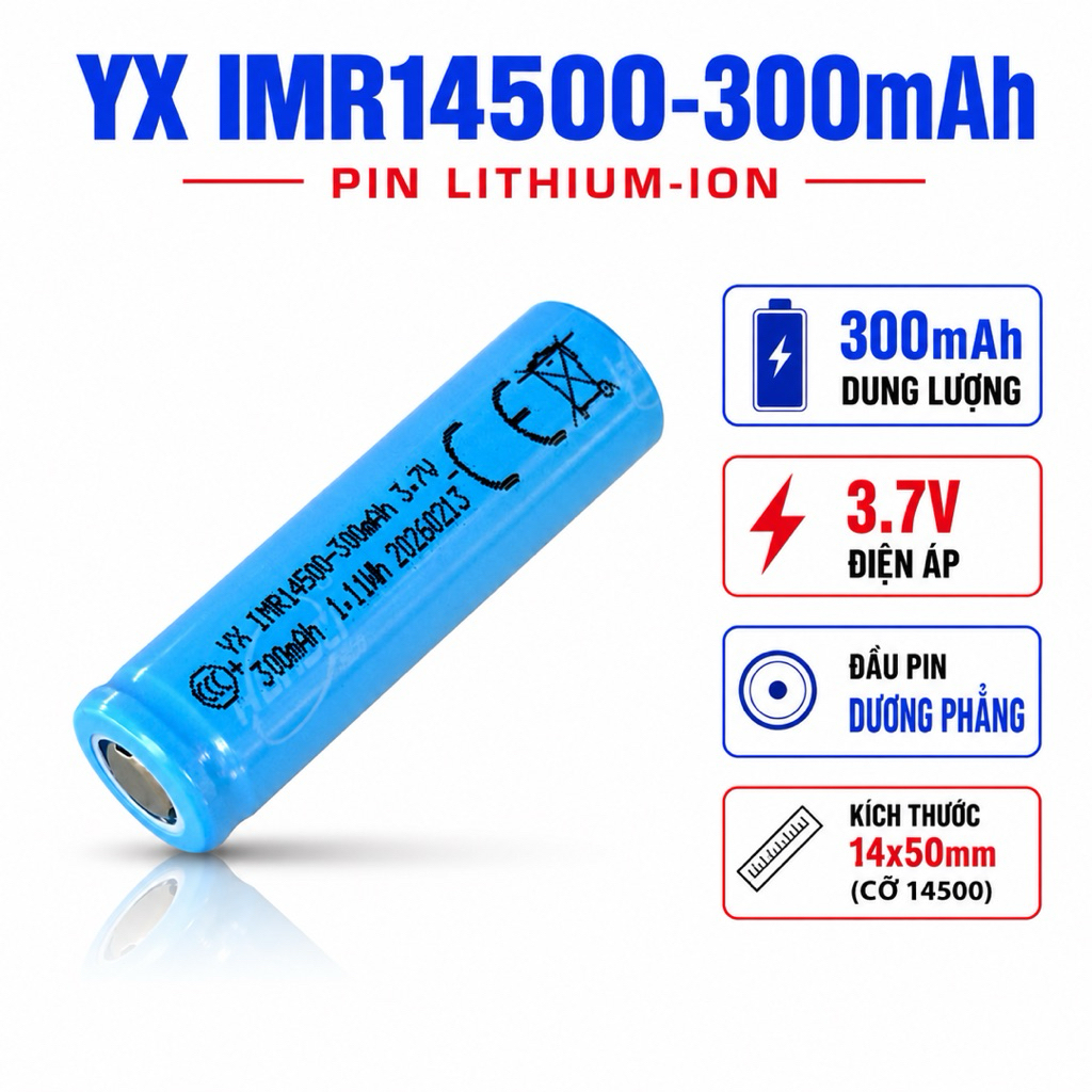 Pin sạc Li-ion YX IMR14500 3.7V 300mAh size AA pin XANH DƯƠNG