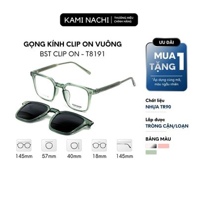 Gọng kính Clip On phiên bản vuông lớn đa năng, cắt được cận KAMI NACHI T8191