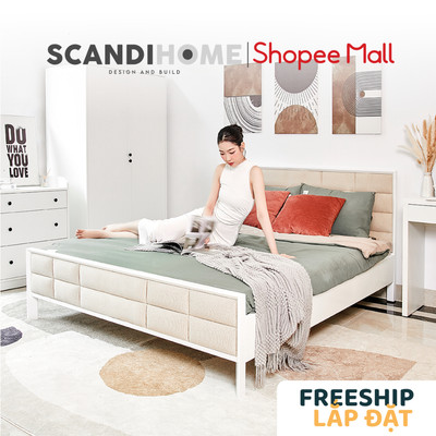 MEETU, Giường ngủ phong cách Bắc Âu, 1m6 BED_200, 210x165x45 (Ngang x sâu x cao)