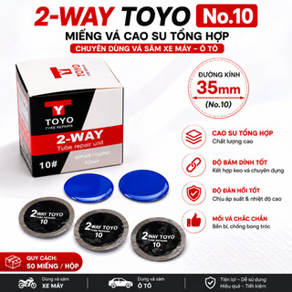 Miếng vá săm lốp loại nhỏ TOYO 2way 10#, kích thước 35mm, hộp 50 miếng, thích hợp cho lốp xe máy