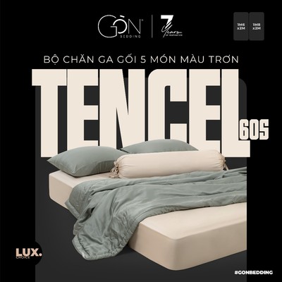 [BST Thanh Lịch] Bộ Chăn Ga Gối 5 Món Gòn Bedding Lụa Tencel 60s Cao Cấp Màu Trơn 1m6x2m - 1m8x2m (Dành cho nệm 10-20cm)