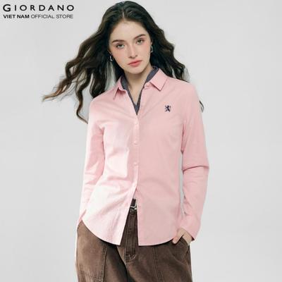 GIORDANO Áo Sơ Mi Nữ Dài Tay Thêu Logo Sư Tử Lion Shirt 5346083