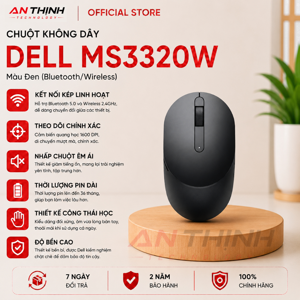 Chuột không dây Dell MS3320W Màu Đen (Bluetooth/Wireless)