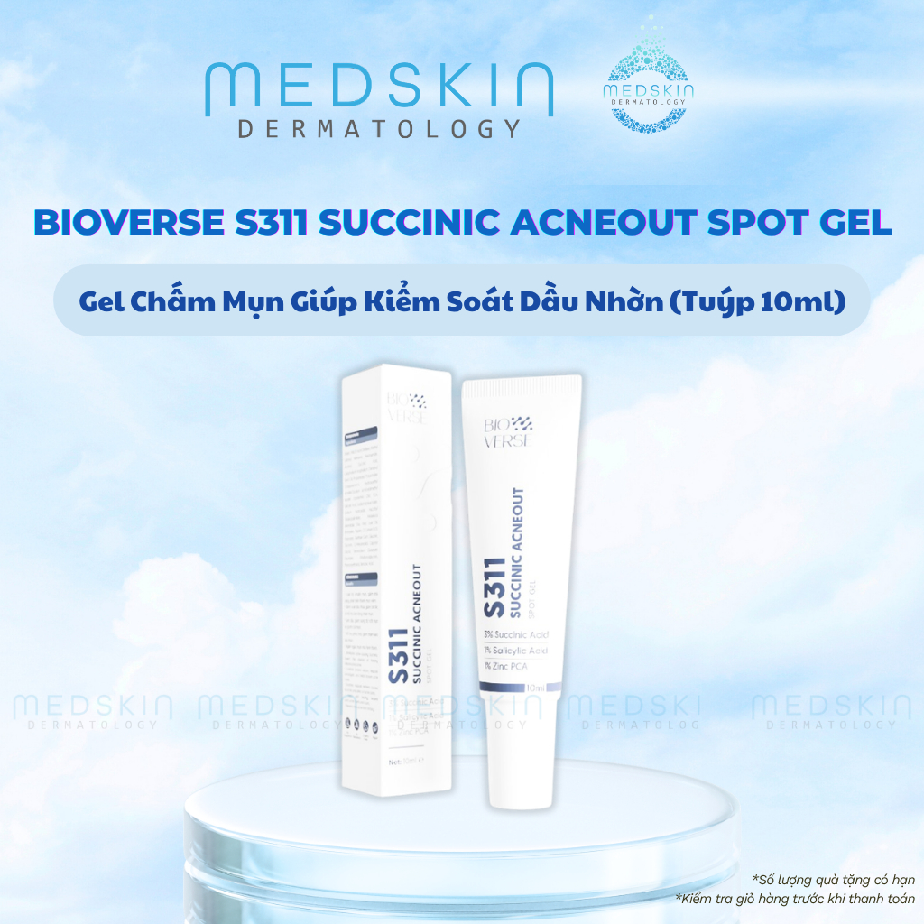 Gel Chấm Mụn Bioverse S311 Succinic Acneout Spot Gel - Giúp Kiểm Soát Mụn, Dầu Nhờn (Tuýp 10ml)