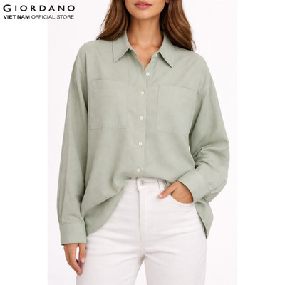 GIORDANO  Áo Sơ Mi Linen Nữ Dài Tay Có Túi 5345202
