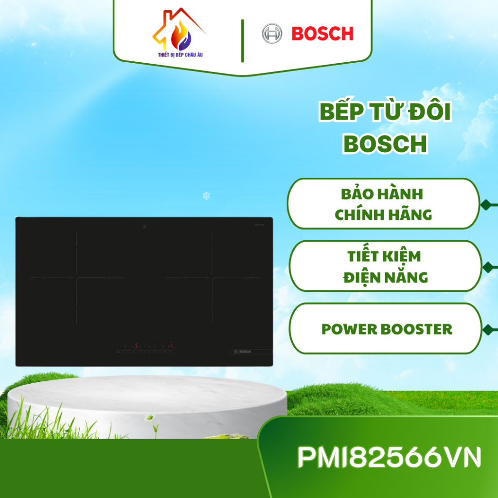 Bếp Từ Đôi Bosch PMI82566VN Lắp Âm – 2 Vùng Nấu, Mặt Kính Đen Cao Cấp